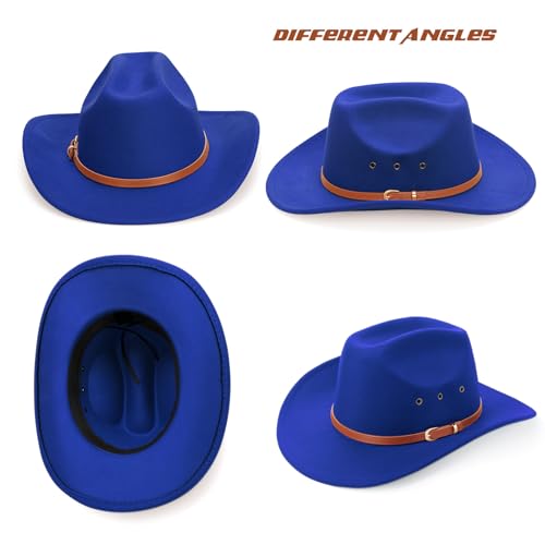 Image of DRESHOW Cowboy Hat for Women and Men Western Felt Cowboy Cowgirl Hat Wide Brim Belt Buckle Retro Fedora Hats Unisex Caps