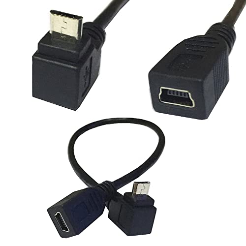 Mini 5Pin ケーブル Micro USB (90度上向オス) - Mini 5Pin (メス) 変換アダプタ キコネクタ付き 高速 480Mbpsのデータ転送同期リード 、Mini 5Pin 延長ケーブル 25CM