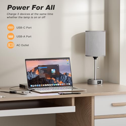 Image of Small Bedside Table Lamp for Bedroom, Desk Lamp with USB Ports for Dorm