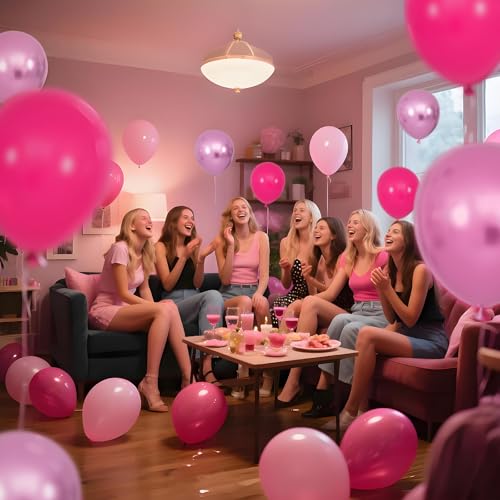 Image of 100Pcs Pink Balloons 12Inch Hot Pink Metallic Pink Balloon Light Pink Balloon for Birthday Wedding Baby Shower Princess Party Decorations