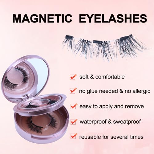 Image of LAUBESS Magnetic Eyelashes with Applicator 2 Pair No Glue Needed Natural Look Magnetic Lashes Easy to Wear and Remove(L02 /L04)