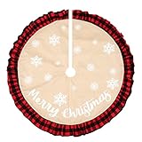Christmas Tree Skirt 48 Inch Red Black Plaid Ruffle Edge Burlap Xmas Tree Skirt Burlap Rustic Tree S