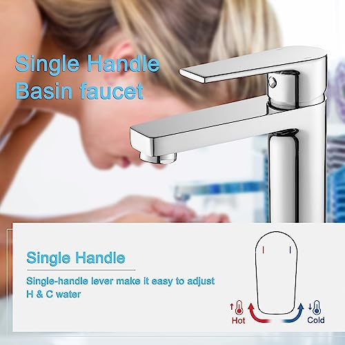 Gricol Bathroom Basin Tap Solid Brass Square Handle Hot Cold Mixer Tap Single Lever Faucet