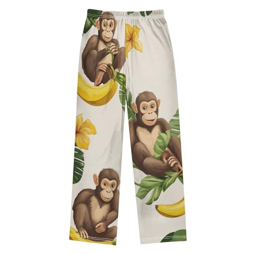 ZZXXB Monkey Banana Leaves Boys Long Pants Soft Trousers Elastic Waist Kids Lounge Bottoms with Pockets S-XL2