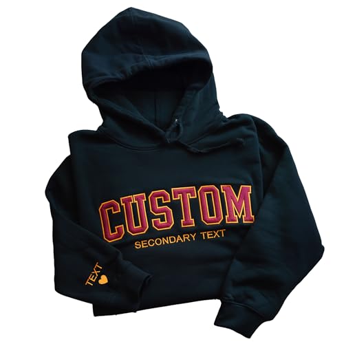 Custom Embroidered Hoodie Design Your Own, Two Colors, Personalized Hoodies For Everyone, Add Text On Sleeve, Embroidery Pullover Mothers, Christmas, Customized Gifts University City College States