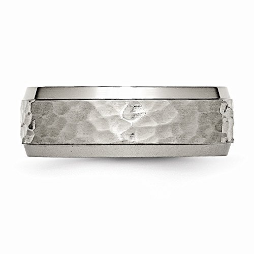 Solid Titanium 8mm Men's Beveled Edge, Hammered and Wedding Band Ring Comfort-Fit3