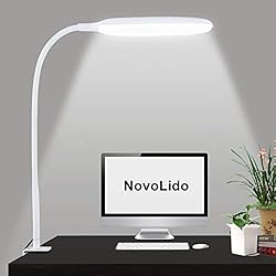 Lamparas Amazon Escritorio NovoLido - 10W Lámpara de Escritorio LED con Abrazadera, Lámpara de Mesa Flexible de 360 ° con 3 Modos de Color y Atenuación Continua, 3000-10000K, CRI ? 90 Luz de Protección Ocular (Blanco)
