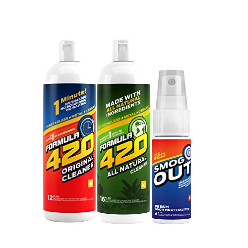 Formula 420 Smog Out Variety Pack : 1 Bottle Formula 420 - Smog-Out, 4 oz, 1 Bottle Glass Metal Ceramic Pipe Original Cleaner 12 oz & 1 Bottle ALL NATURAL Formula 420 Pipe Cleaner - Cleans - Glass,