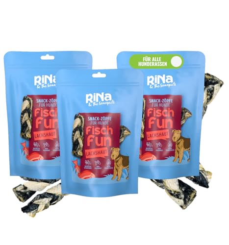 3er Set Snack-Zöpfe für Hunde – 100% Lachshaut, schonend getrocknet – Proteinreiche Hundesnacks mit Omega-3, -6 & -9 – Zahnpflege, Haut & Fell, Gelenke & Nervensystem – RiNa Hundeleckerlies