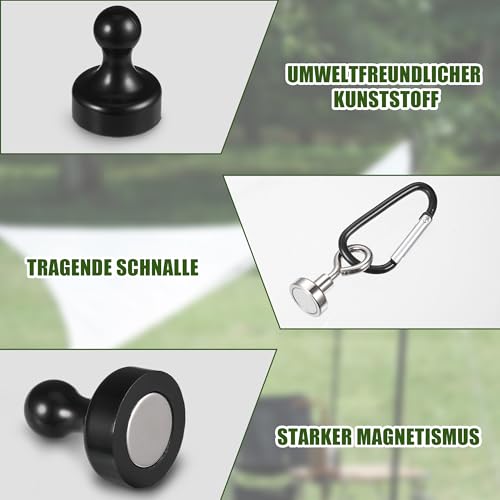 WUISOLQP Magnethaken Camping,6 Stücke Schwarz Magnethaken,Magnet Haken Extra Stark Magnethalterung Rund Abnehmbar Magnet Magnetische für Camping Garage Küche Büro Haken