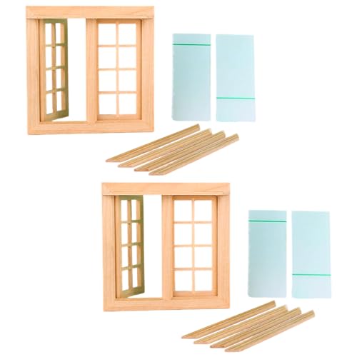 木製未塗装ウィンドウクラフト 1/12 ドールハウスミニチュアアクセサリー 16 パネル両開きデザインモデル小道具ドールハウス木製ドア窓セット