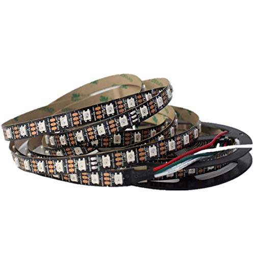Mokungit WS2812B LED Strip Lights 3.2FT 1M 60 Pixels Programmable Individual Addressable LED Strip Light WS2812B WS2811 Built-in 5050 RGB LED Strip DC5V (Black PCB Non-Waterproof IP33)