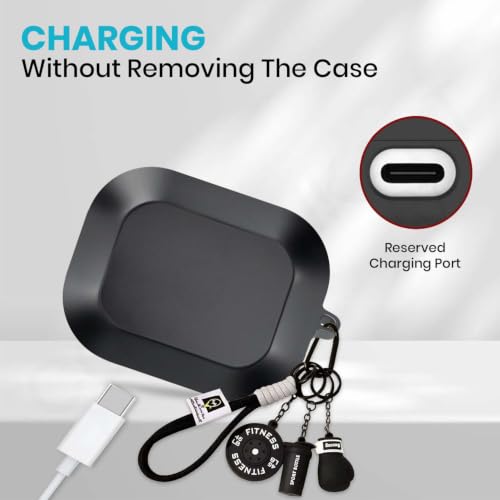 Image of Soft Silicone Case Cover for Realme Buds Air 8 with Gym Boxing Keychain (Black)