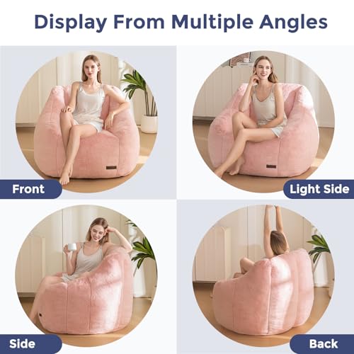 Image of MAXYOYO Bean Bag Chair, Comfy Bean Bag Sofa with Back Support, Faux Fur Bean Bag Chair for Adults and Kids, Stuffed Floor Sofa for Living Room, Bedroom, Apartment, Pink
