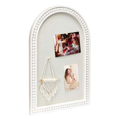 Umtiti 16" x 24" Linen Bulletin Board, Arched White Wooden