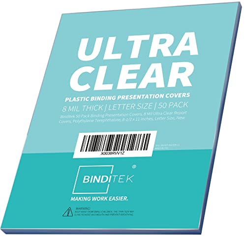 Image of Binditek 8 Mil PET Binding Covers, 8.5 x 11 Inches, Ultra Clear, 50 Pack | Plastic PET Binding Covers, Letter Size, Ultra Clear, Square Corners, Unpunched, Ideal for Business Reports and Proposals