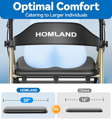 Image of HOMLAND Bariatric Walkers for Seniors with Seat, 500lb Heavy-Duty Rollator