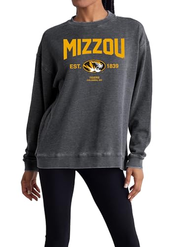 chicka-d Womens Oversized Dropped Shoulder Crewneck Fleece Sweatshirt | NCAA Arch Over Icon Team Color Missouri Tigers Team Color Large