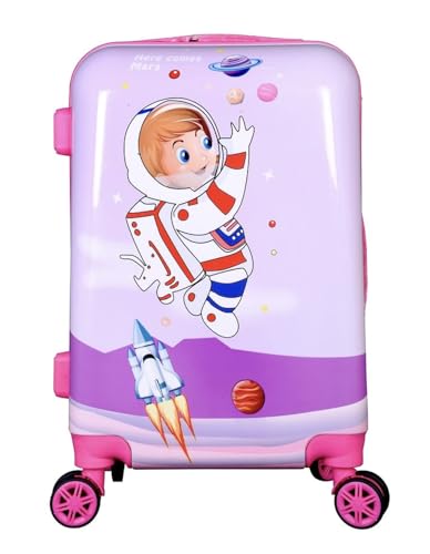 Image of ADSON Abs Kids Trolley 360 Rotating Luggage 360 Degree Wheels Non-Breakable 20 Inch Kids Hardsided Suitcase with 4 Wheels, 360 Degree Wheel Travel Trolley Bag (Purple Space Astronaut)
