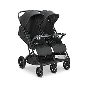 Joovy Kooper RS2 Double Stroller with Snack Trays, Side by Side Stroller, Lightweight Travel Stroller, Black