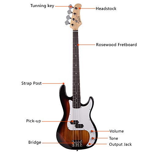 Electric Bass Guitar for Beginner, GP Electric Bass Right Handed 4 Strings 20W Bass Amp SS Pickup Bags Straps Picks Cables Wrench Tools, 4 String Bass Guitar for Starter - Thumbnail 7
