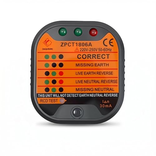 Socket Tester UK 220-250V Electrical Plug Tester Socket with LCD Indicator Circuit Tester for Plug Socket Testing for Detecting Polarity Faults and Wiring Issues in Home Office
