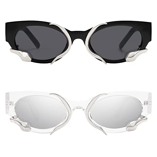 Trendy Sunglasses for Women Men Vintage Narrow Cateye Metal Snake Sunnie Y2k Accessories AP3621