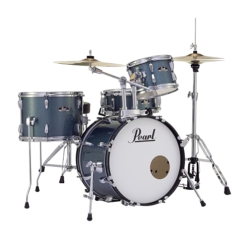 Pearl Roadshow Kit completo de bateria com 4 peças com pratos e suportes, glitter azul água (RS584C/C703)