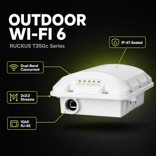 Image of Ruckus T350c Wi-Fi 6 Outdoor Access Point - Dual-Band 1.8 Gbps, Omnidirectional BeamFlex+ Antennas, 512 Devices, 1x 1GbE PoE, IP-67 Rated - Ruckus One, SmartZone, or Unleashed (901-T350-US20)