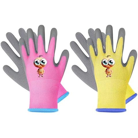 LveSunny Kids Gardening Gloves, 2 Pair Toddler Gardening Gloves, Girls Garden Gloves, Rubber Non-Slip Safety Work Gloves for Kids, Youth, Garden, Fishing, Cycling and Gardening Tools (Ages 8-12) Cover