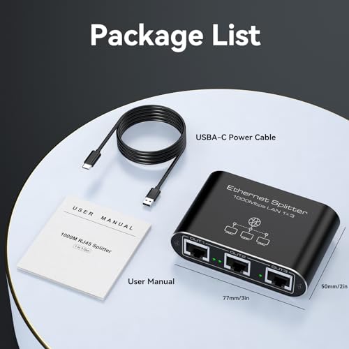 Image of Ethernet Splitter 1 to 3 1000Mbps High Speed Internet Splitter LAN Splitter Ethernet Switch Either Network Splitter Supports Simultaneous Networking of 3 Devices Works with Cat6 /7 /8 Cables