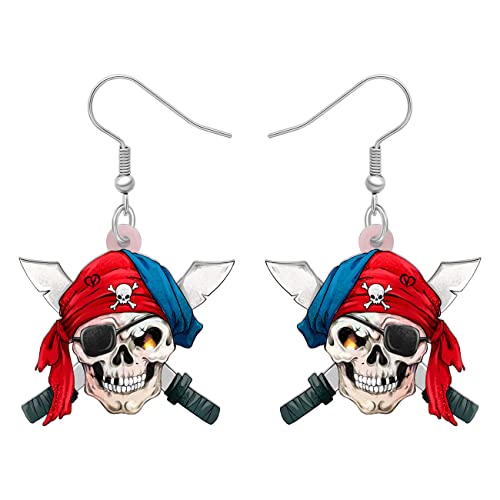 LONYOO Acrylic Pirate Head Scarf Sugar Skull Earrings Dangle Pirate Halloween Gifts for women Girls Jewelry (Multi)