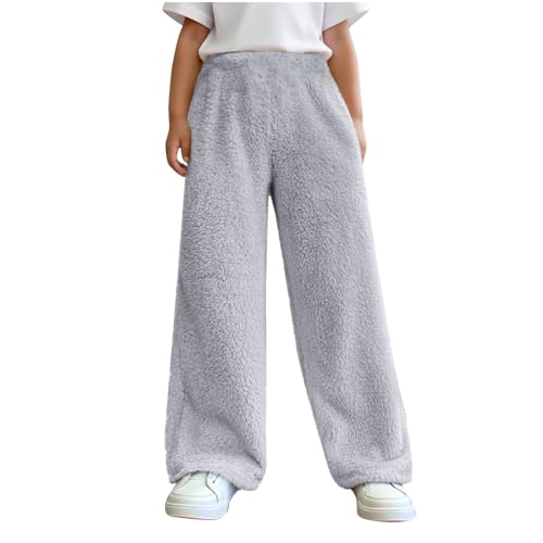 Girls Oversized Wide Leg Sweatpants Kids Fleece Lined Warm Winter Outdoor Solid Cute Trousers with Pockets 4-15 Years