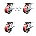 Heavy Duty Large Top Plate Polyurethane on Cast Iron Swivel Caster w/Main. Free Bearings Set of 4 w/5" x 2" Red Wheels-Includes 4 Swivel w/Side Lck Brakes & Bolt on Swivel Locks - Service Caster Brand