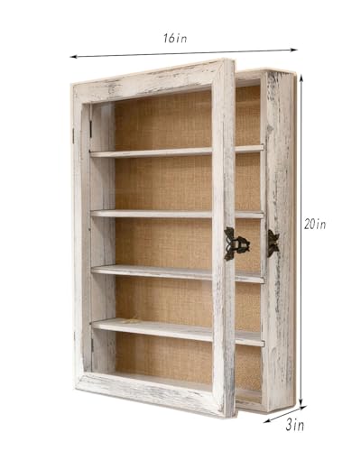 Image of Extra Large Wooden Shadow Box, Framed Glass Door Display Case with Linen Dark Frame for Wedding Bouquets Flowers Awards Tickets (Old White)