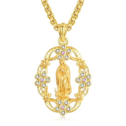 AENEAS Virgin Mary Necklace Miraculous Medal Women Medalla de la Virgen Milagrosa Virgen de Guadalupe Gift Jewelry for Birthday Christmas