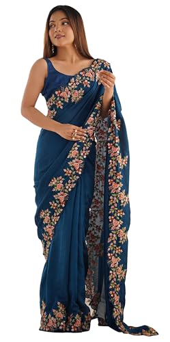 Sari indien brodé femme soie Vichitra vêtement traditionnel mariage avec chemisier