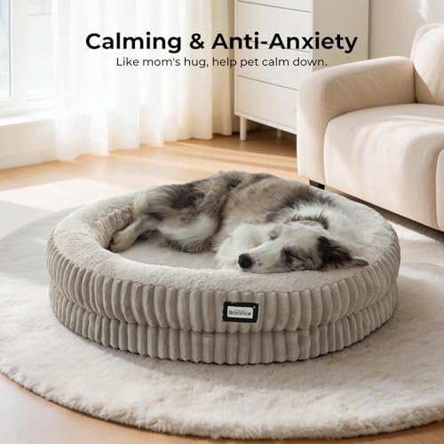 Image of BALANCE Donut Dog Bed, 36 Inches Round Dog Bed Large Size Dogs Washable, Orthopedic Calming Dogs Beds for Kitten, Fluffy Plush Faux Fur Pet Bed with Anti-Slip Bottom