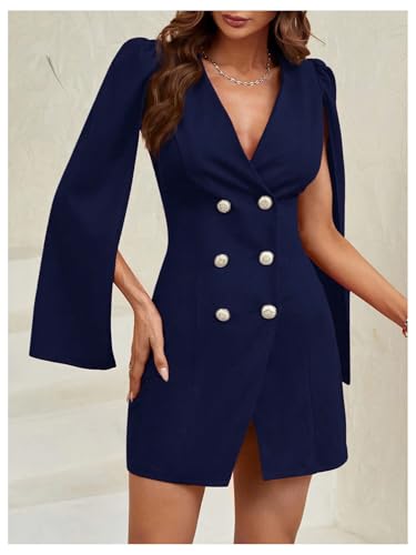 Image of Floerns Women's V Neck Double Breasted Cape Blazer Split Sleeve Elegant Blazer Dress