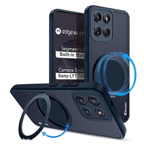 Image of KARWAN Tough Shockproof Armor Back Case Cover Compatible with Motorola Edge 60 Fusion with 360 Degree Rotation Magnetic Attraction Ring Holder Rugged Case with Magnetic MagEase Wireless Charge