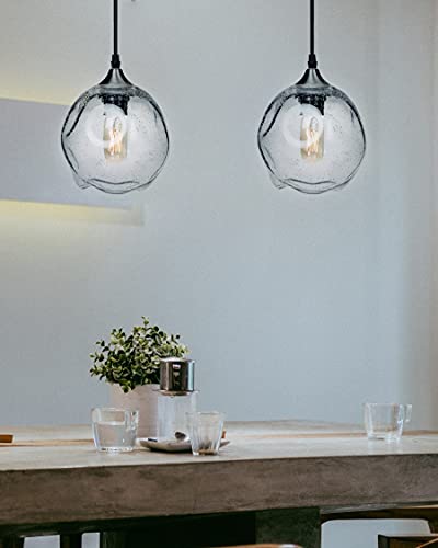 CASAMOTION Pendant Lights Kitchen Island Art Glass Snowflake Lighting Over Dining Room Table Modern Clear seeded Bubbles Ceiling Hanging Fixture Over Sink Brush Nickel 7 Inch Diam - Image 3