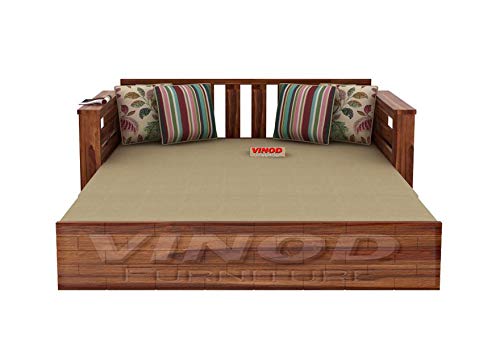 Image of Solid Wooden Sheesham Wood 3-Person Sofa Cums Bed With Storagefor Home Furniture|Without Pillow With|Living Room|(Teak Finish,Brown)