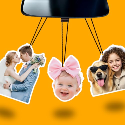 Personalised Car Air Freshener | Double Sided Custom Print Photo/LOGO/Text | 19 Kinds Scents | for Car Wardrobe Bathroom Car Mirror Hanging Decor (Crop)