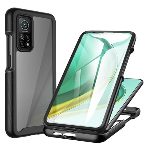 CENHUFO Cover Xiaomi Mi 10T 5G / 10T Pro 5G, 360 Gradi Antiurto con Protezione Schermo Integrata Rugged Doppia Faccia Bumper Trasparente Case Fronte Retro Custodia per Xiaomi Mi 10T Pro 5G - Nero