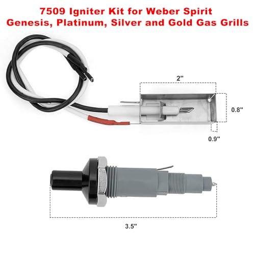 Image of SafBbcue Igniter Kit 7509 for Weber Spirit Genesis (pre-2002) Grills,Platinum I and II Genesis 1000 to 5500 Genesis Silver and Gold (pre-2002) Grills, Replace for Weber #7509 Igniter Part