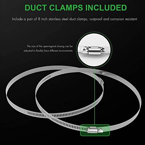 HealSmart 8" 8 Ft Aluminum Ducting Flexible, Heavy-Duty Four-Layer Protection with 2 Duct Clamps, Dryer Vent Hose for Heating Cooling Ventilation and Exhaust Fan
