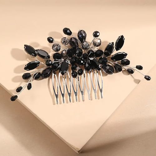 Peina de Boda con Pedrería Negra Elegante para Novia miniatura 4