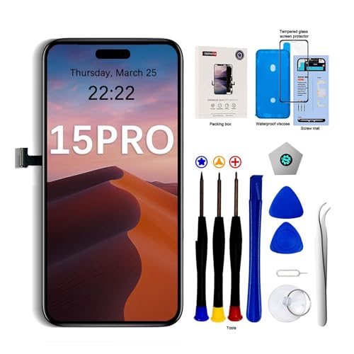 EFaith für iPhone 15 Pro Display LCD 6 1 Zoll Ersatz Bildschirm 3D Touch Face ID TrueTone FHD Digitizer mit Reparatursets für A2848 A3101 A3102 A3104
