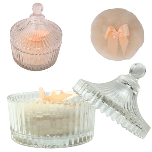 Habitable tree 2 Pcs Large Body Powder Puff and Container Powder Container with Puff Powder Puff Crystal Container Soft Washable Reusable Velour Face Body Glitter Powder Puff Wet Dry Makeup (Pink)