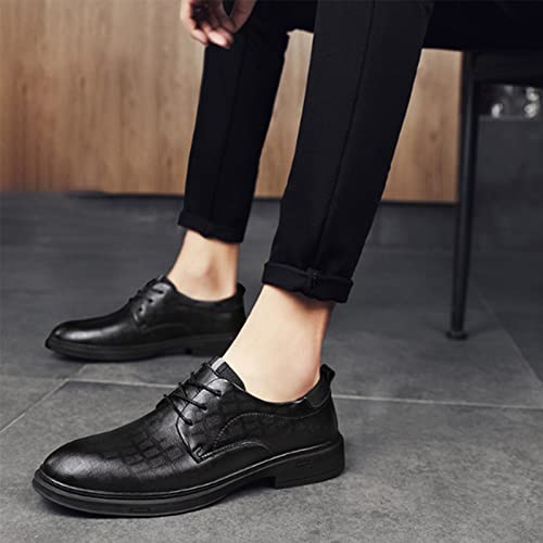 PURCHAWEE Men's Plaid Derby Shoes Dress Shoes,Leather Burnished Embossed Non Slip Lace Up Round Toe Block Heel Formal Business Shoes4